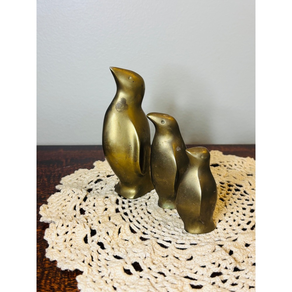 Vintage Mid-Century Modern Brass Penguin Family MCM